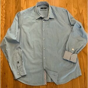 Stone Rose Black Rose Collection Shirt XL Blue Stripe Contrast Cuff‎ Cotton
